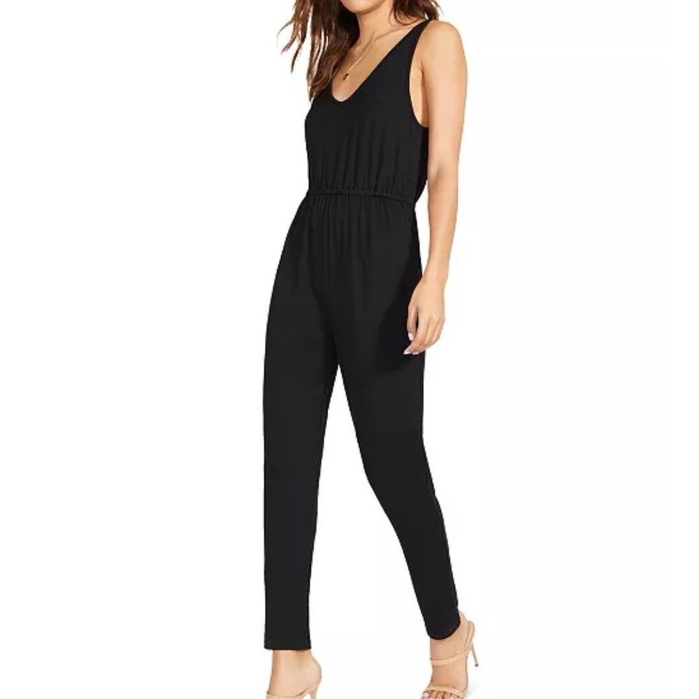 BB Dakota By Steve Madden Womens Black Solid Sleeveless V-Neck Jumpsuit Size M